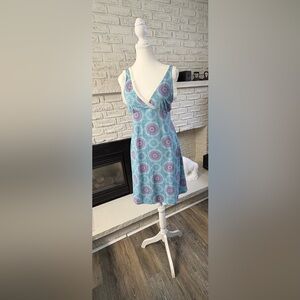 Cynthia Rowley Teal and Lavender Floral Chemise Size Medium